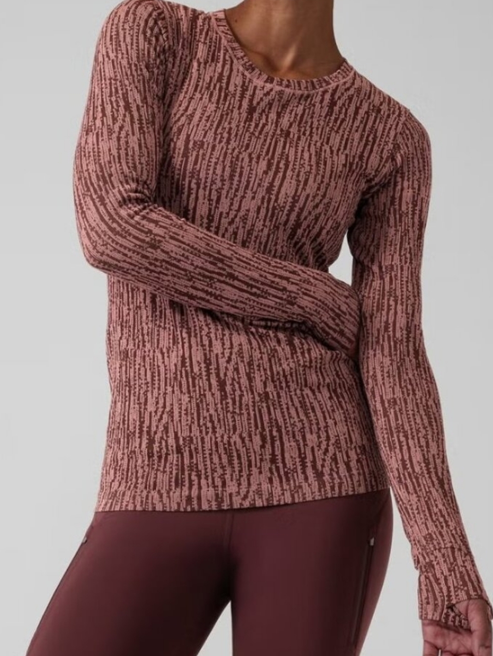 Athleta Flurry Elemental Long Sleeve Top  Snowscape Palermo Pink Maroon - Medium